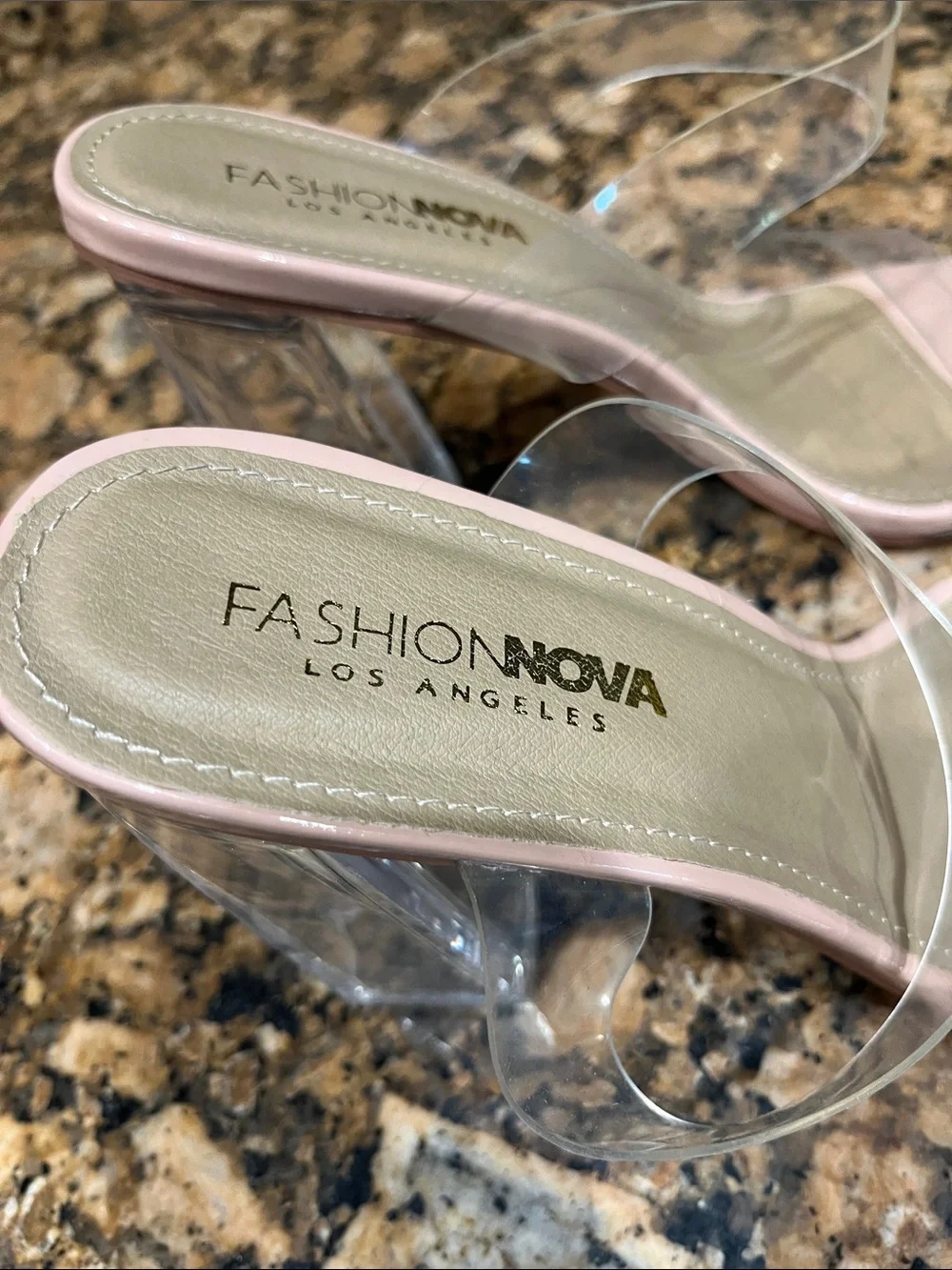 Fashion Nova Pink Clear Block Heel Mules
